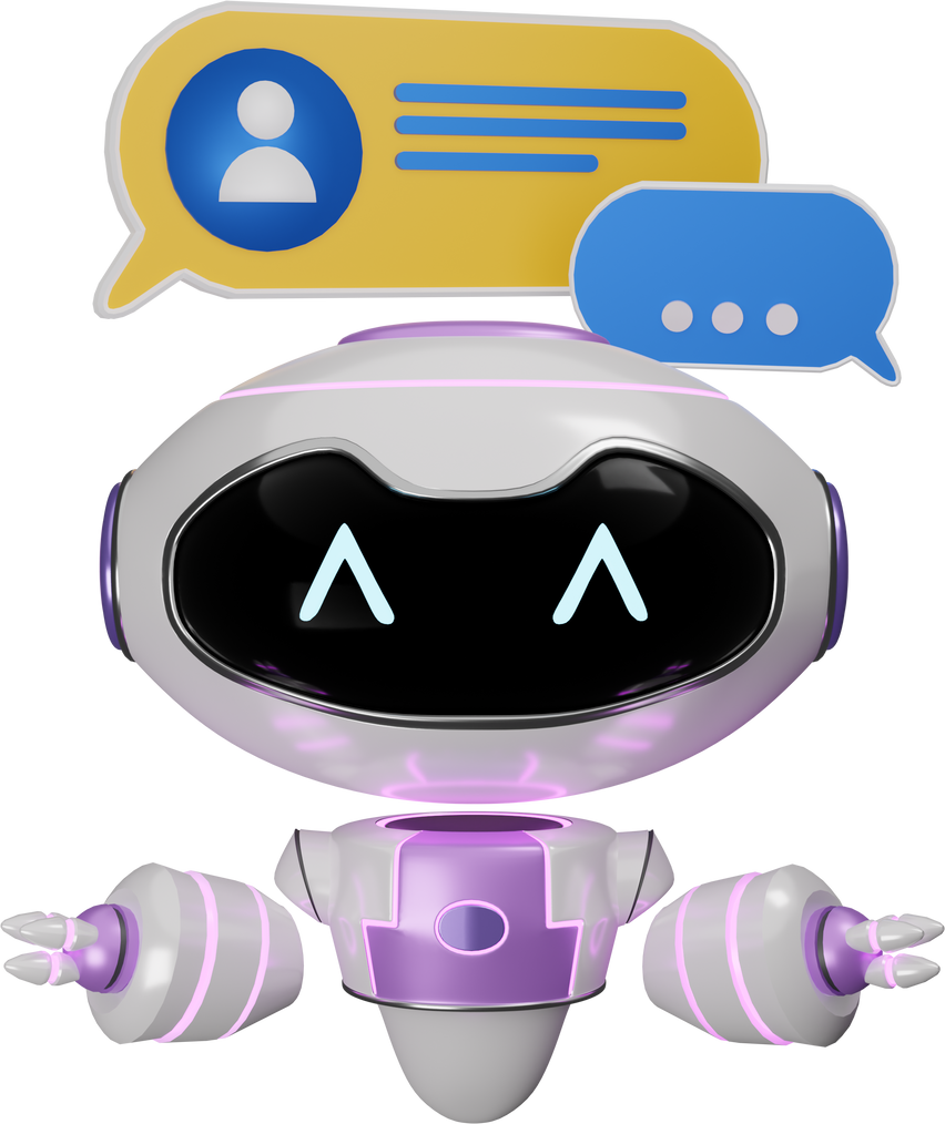 Virtual assistant chat conversation with 3d render AI robot icon